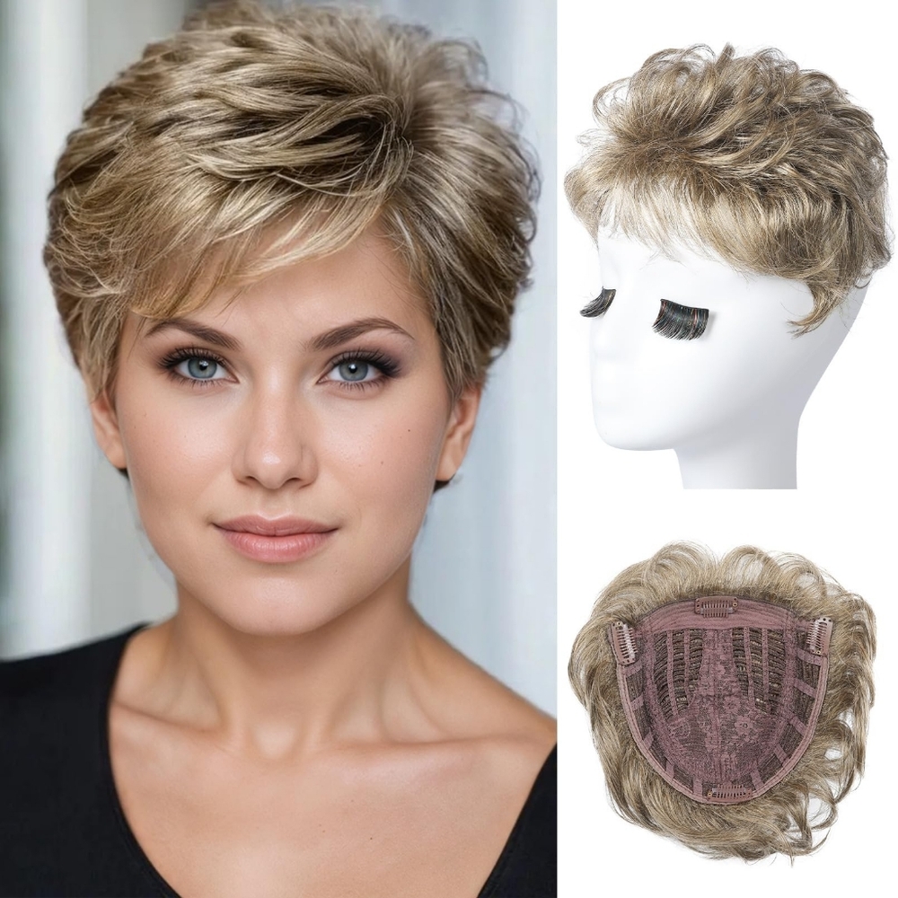 REECHO Short Wiglet Hair Topper – Honey Pecan,‎ Large Coverage Synthetic Crown
